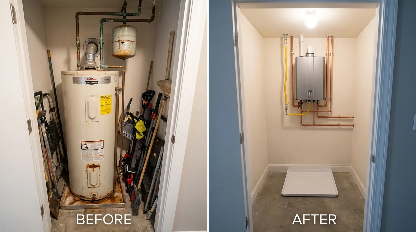 Tank water heater versus wall-mounted tankless unit comparison for Greenfield, IN homeowners